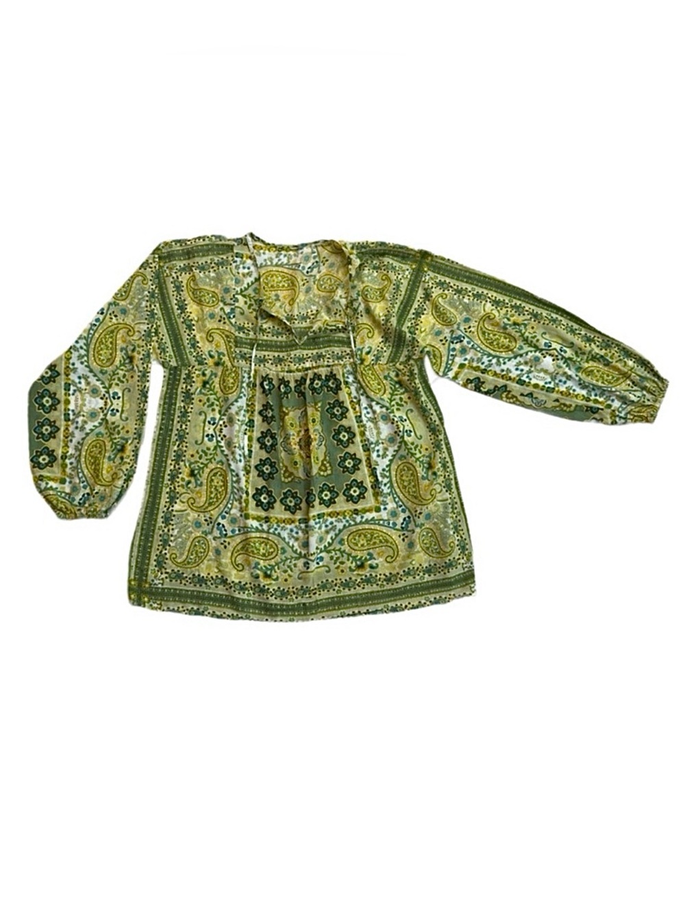 TUNIC ~ Paisley and Floral Print Green Women's Tunic Top size M/L (approx)